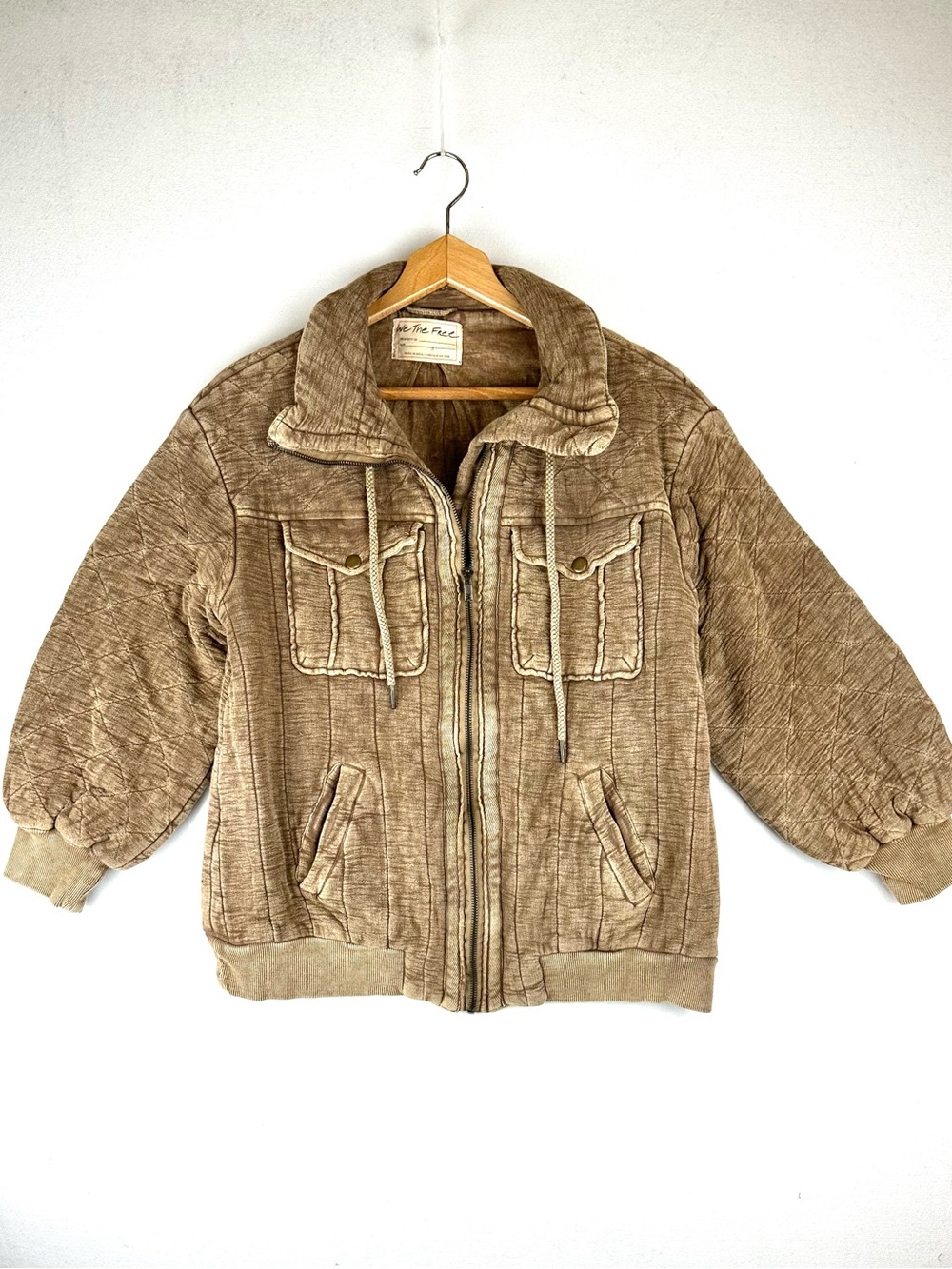 We the Free Luna Cozy Bomber Jacket Distressed Brown - Picture 2 of 16